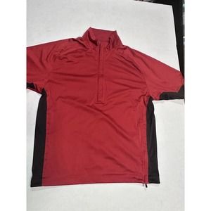 Nike Golf Mens Jacket L Red Black Windbreaker Quarter Zip Short Sleeve EUC